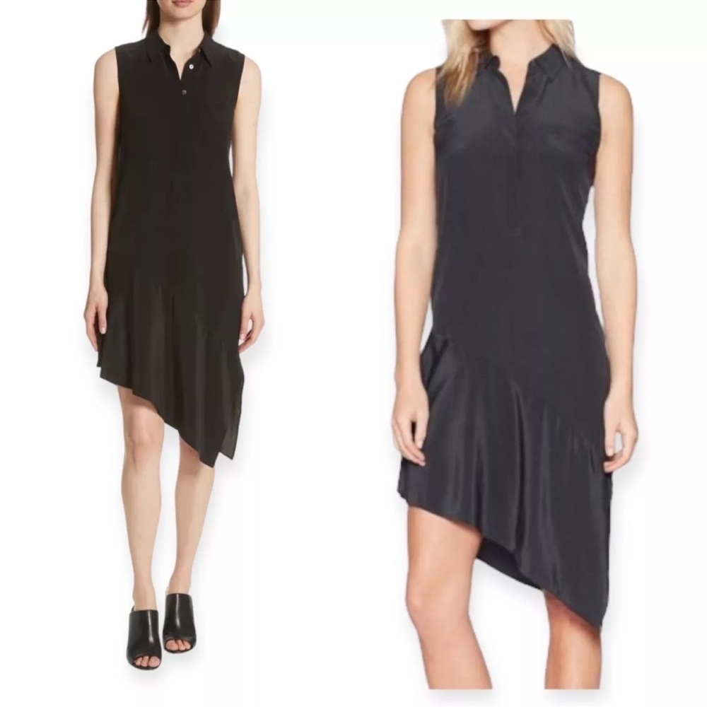 Equipment Femme Tira Sleeveless A-Line Silk Dress with Asymmetric Hem S